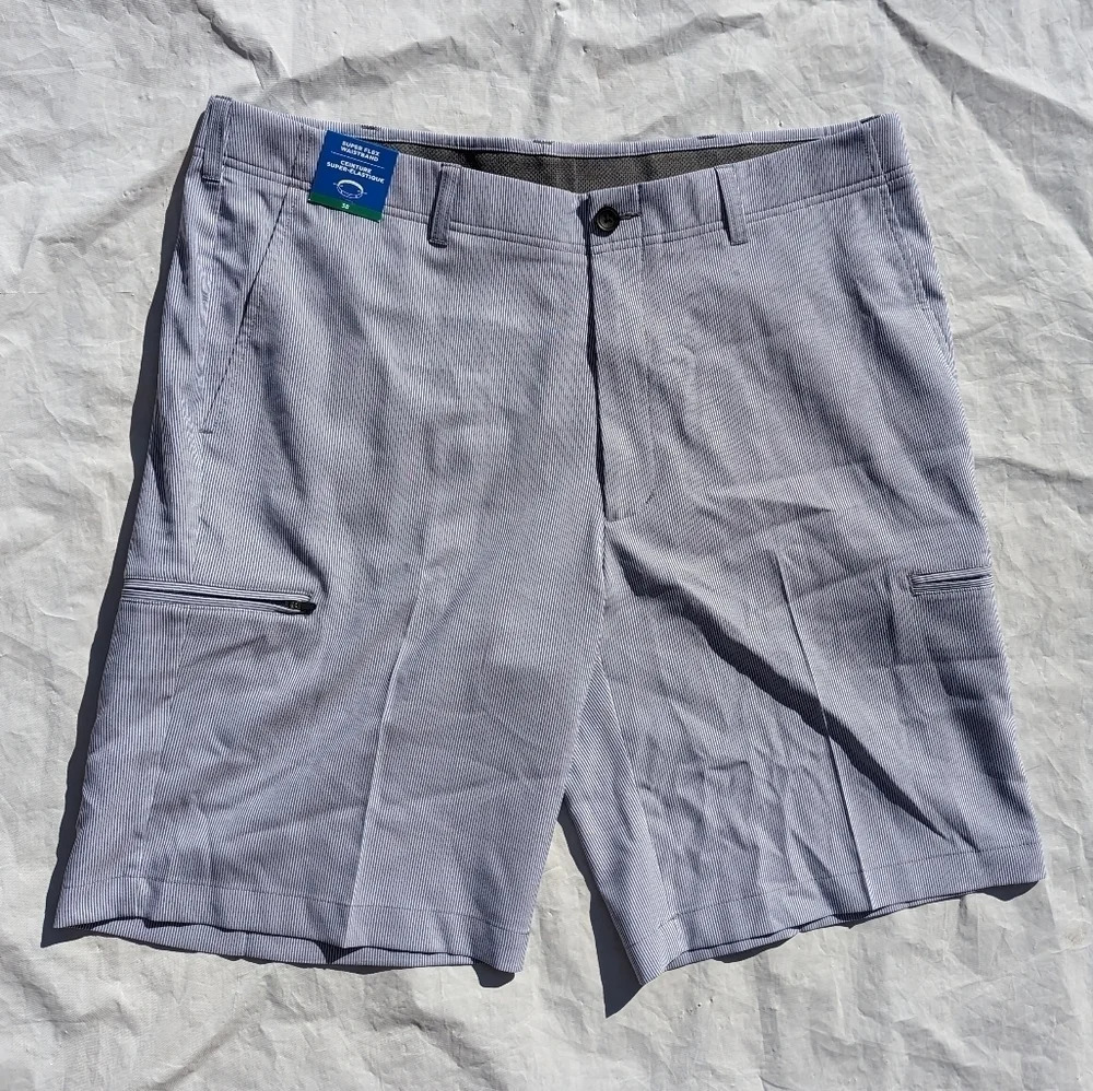 NWT Haggar Size 38 Cool Right Utility Short Blue & White Stripe